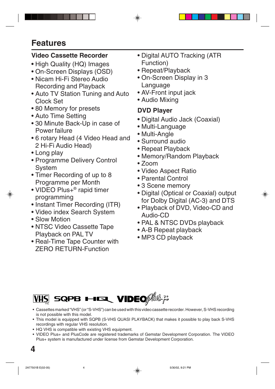 4features | JVC HR-XV1EK User Manual | Page 4 / 60