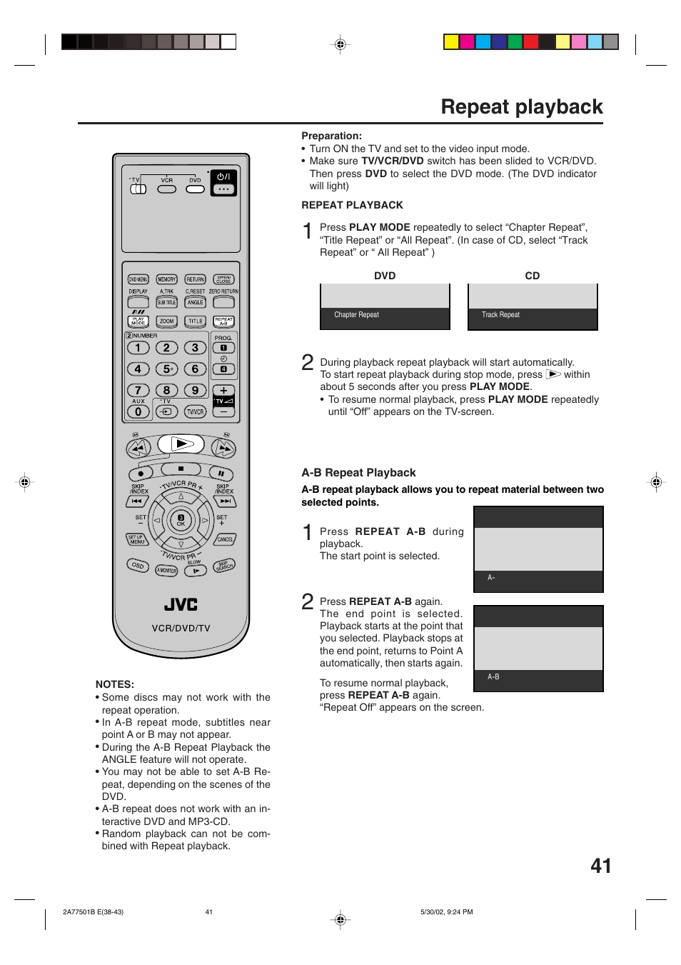 Repeat playback | JVC HR-XV1EK User Manual | Page 41 / 60