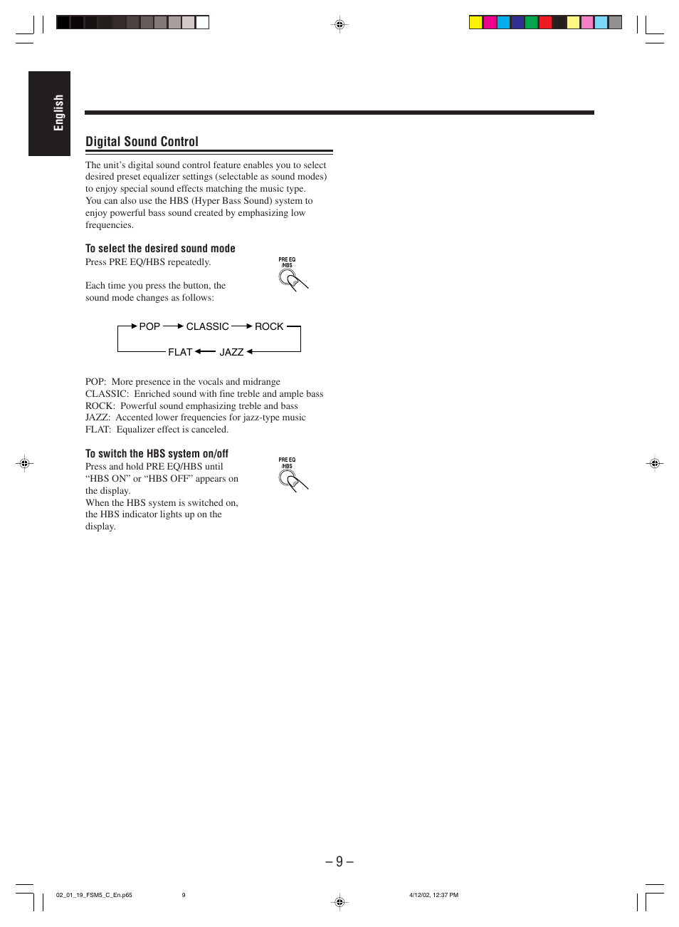 Digital sound control, English | JVC FS-M5 User Manual | Page 11 / 23