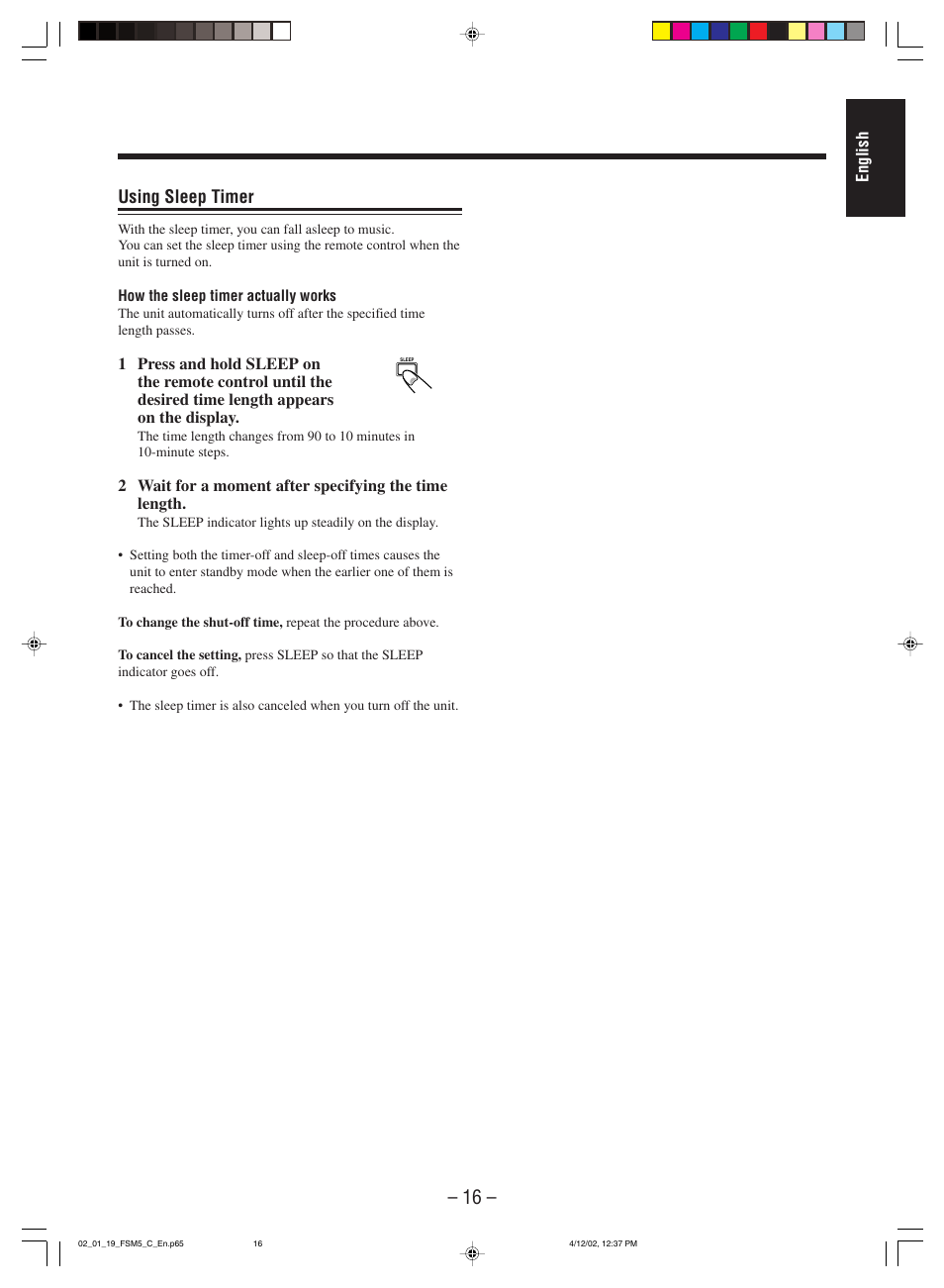 Using sleep timer | JVC FS-M5 User Manual | Page 18 / 23