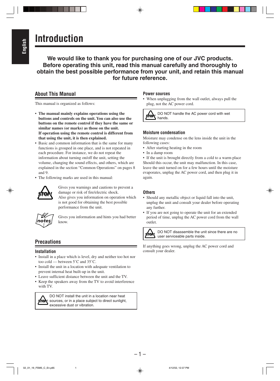 Introduction | JVC FS-M5 User Manual | Page 3 / 23