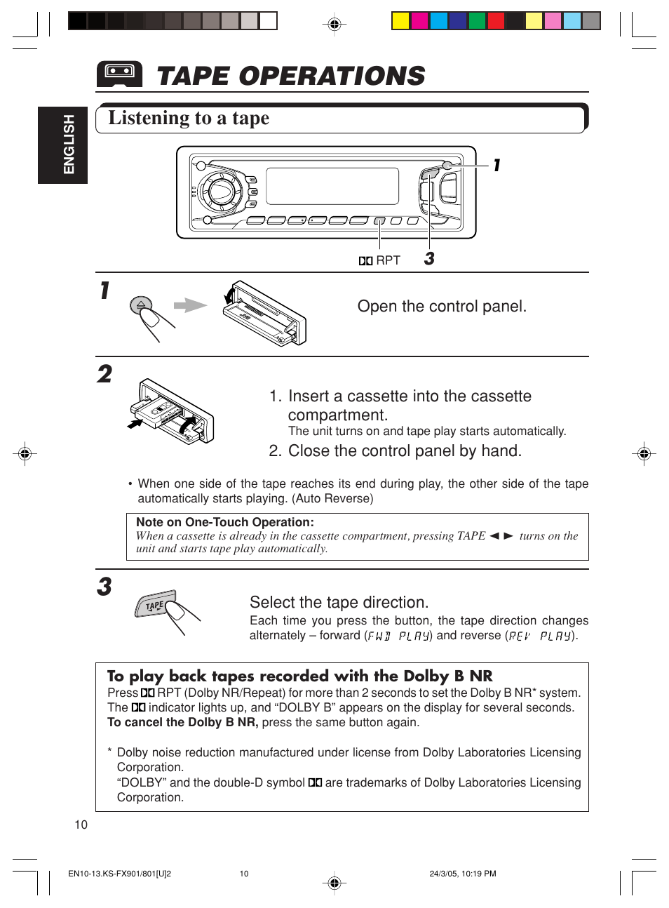 Tape operations, Listening to a tape | JVC KS-FX90 User Manual | Page 10 / 38