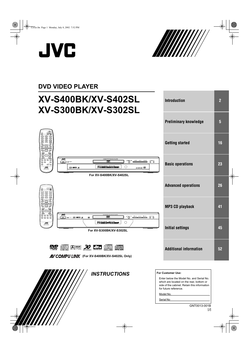 JVC XV-S402S FR User Manual | 63 pages