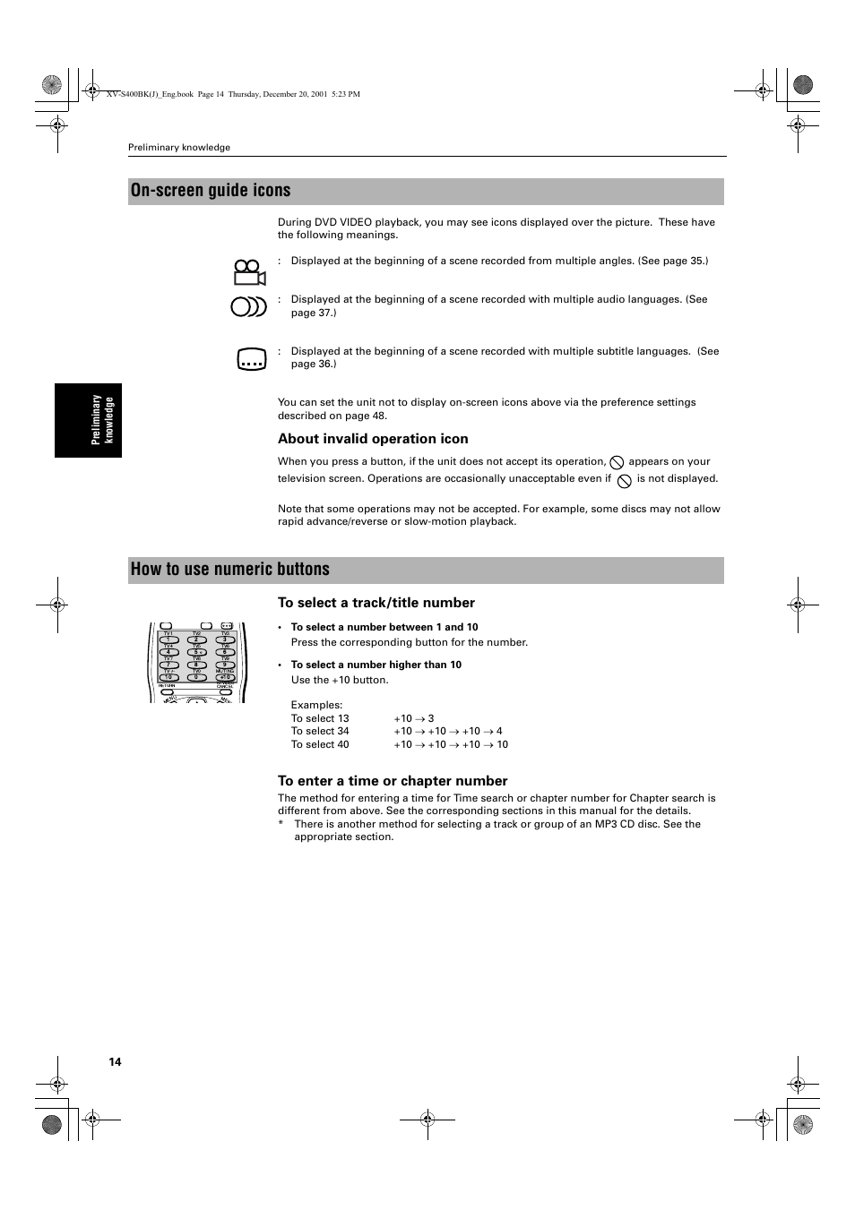 On-screen guide icons, How to use numeric buttons, About invalid operation icon | JVC XV-S402S FR User Manual | Page 16 / 63