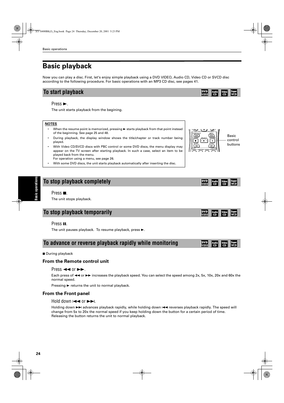 Basic playback, Press 3, Press 7 | Press 8 | JVC XV-S402S FR User Manual | Page 26 / 63