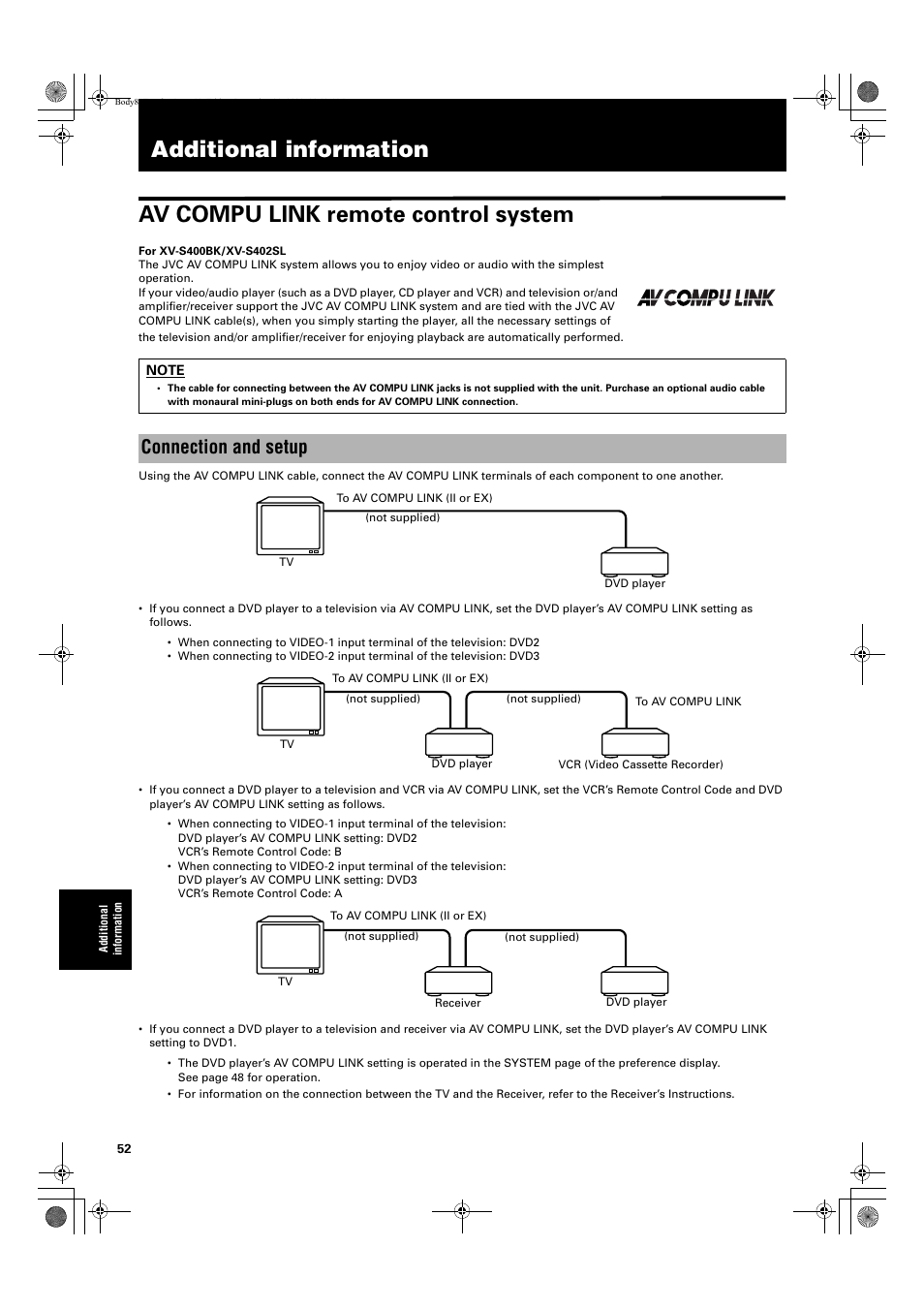 Connection and setup | JVC XV-S402S FR User Manual | Page 54 / 63