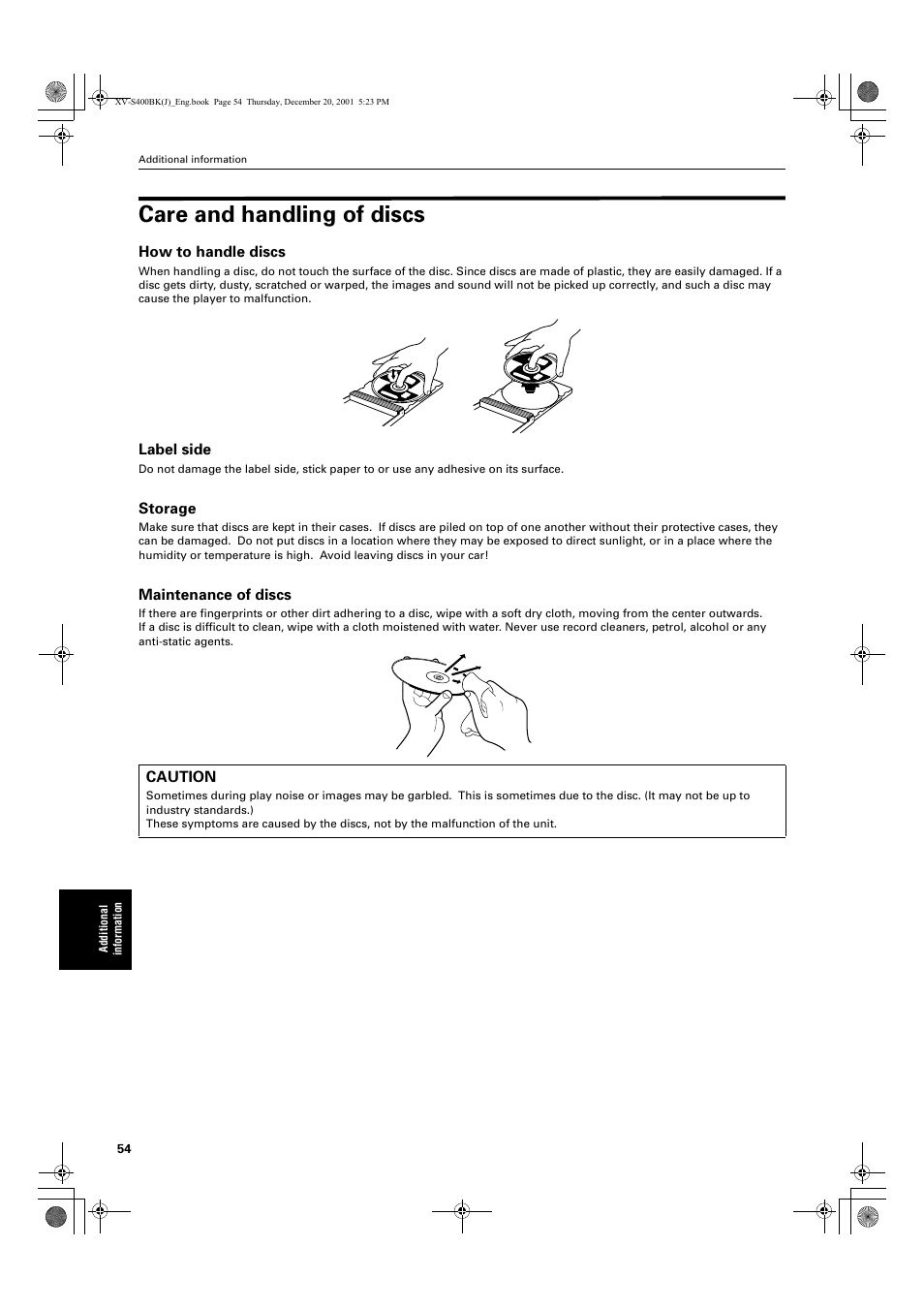 Care and handling of discs | JVC XV-S402S FR User Manual | Page 56 / 63