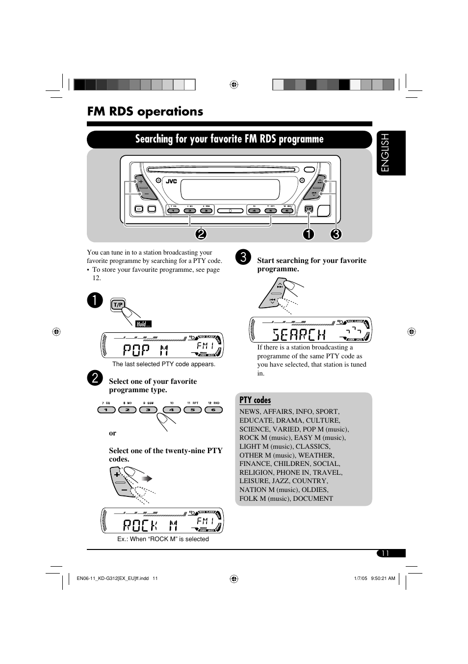 Fm rds operations, Searching for your favorite fm rds programme | JVC GET0260-003B User Manual | Page 11 / 64