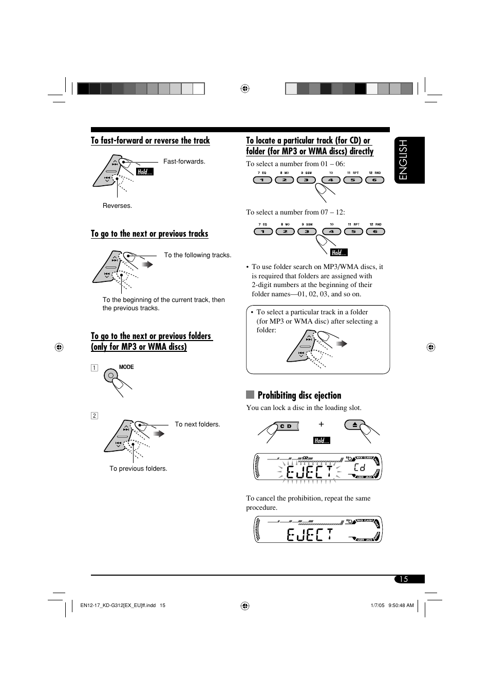 English, Prohibiting disc ejection | JVC GET0260-003B User Manual | Page 15 / 64