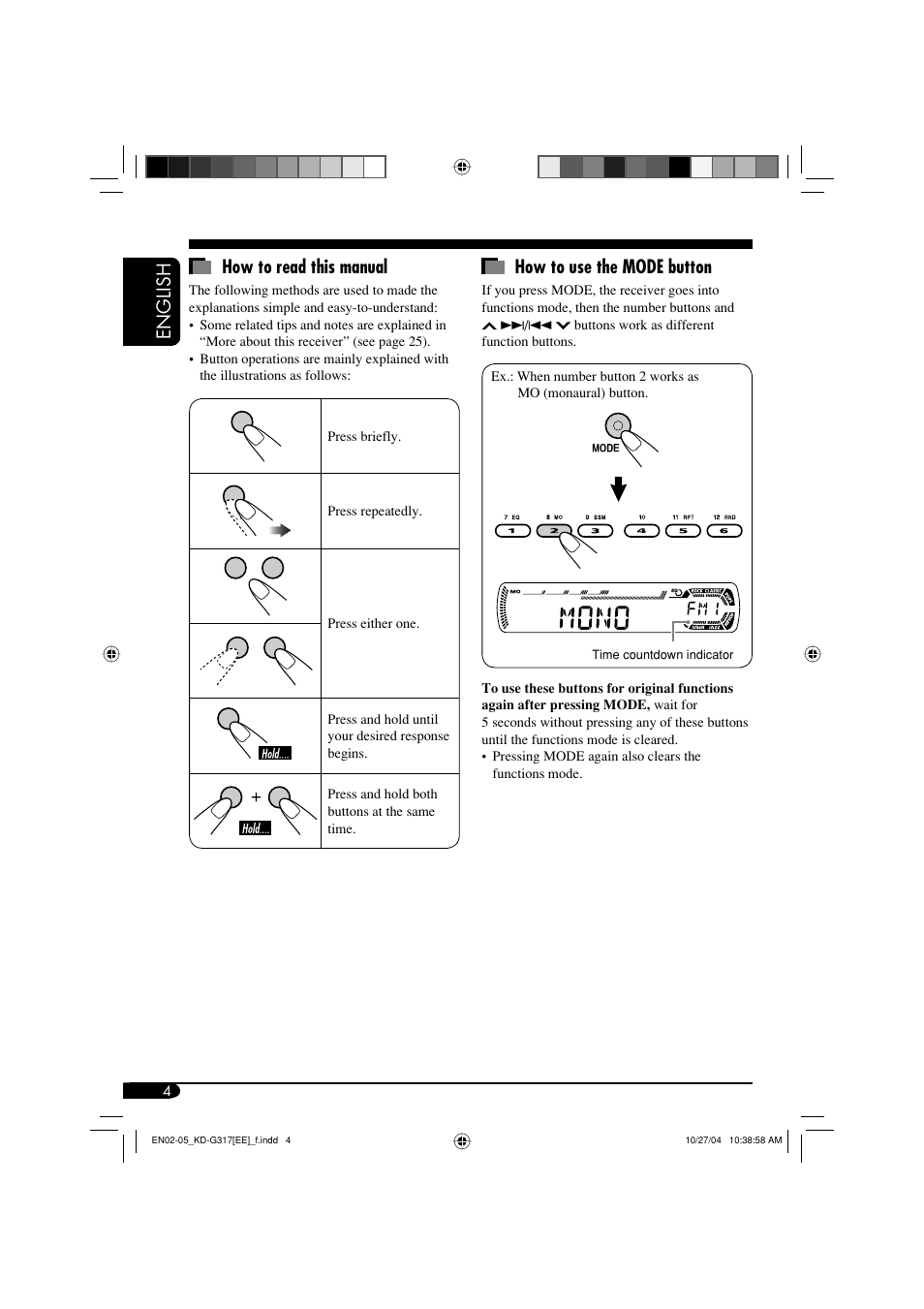 English how to use the mode button, How to read this manual | JVC GET0260-003B User Manual | Page 36 / 64