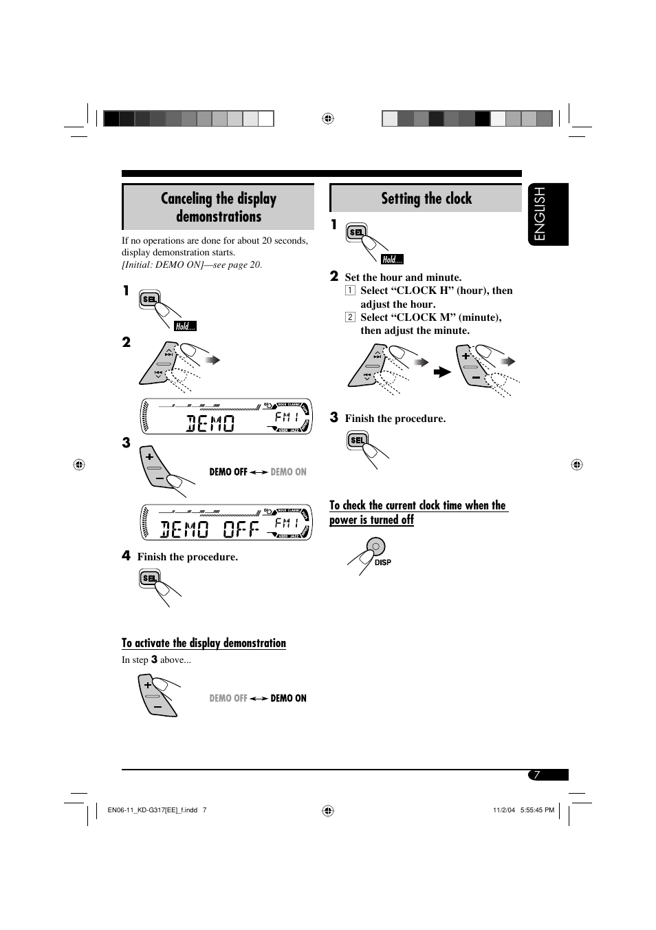 Canceling the display demonstrations, Setting the clock | JVC GET0260-003B User Manual | Page 39 / 64