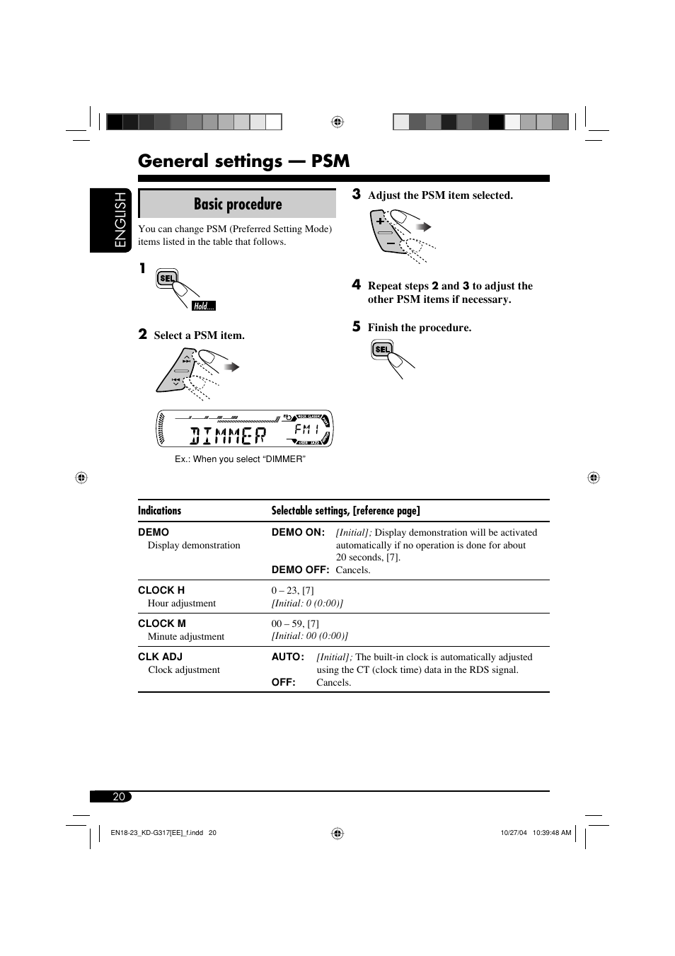 General settings — psm, Basic procedure, English | JVC GET0260-003B User Manual | Page 52 / 64