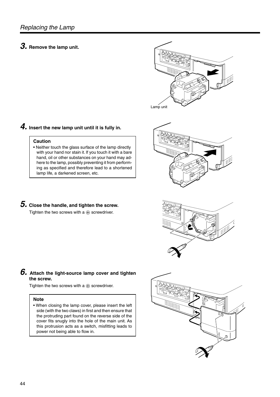 Replacing the lamp | JVC DLA-SX21U User Manual | Page 44 / 58