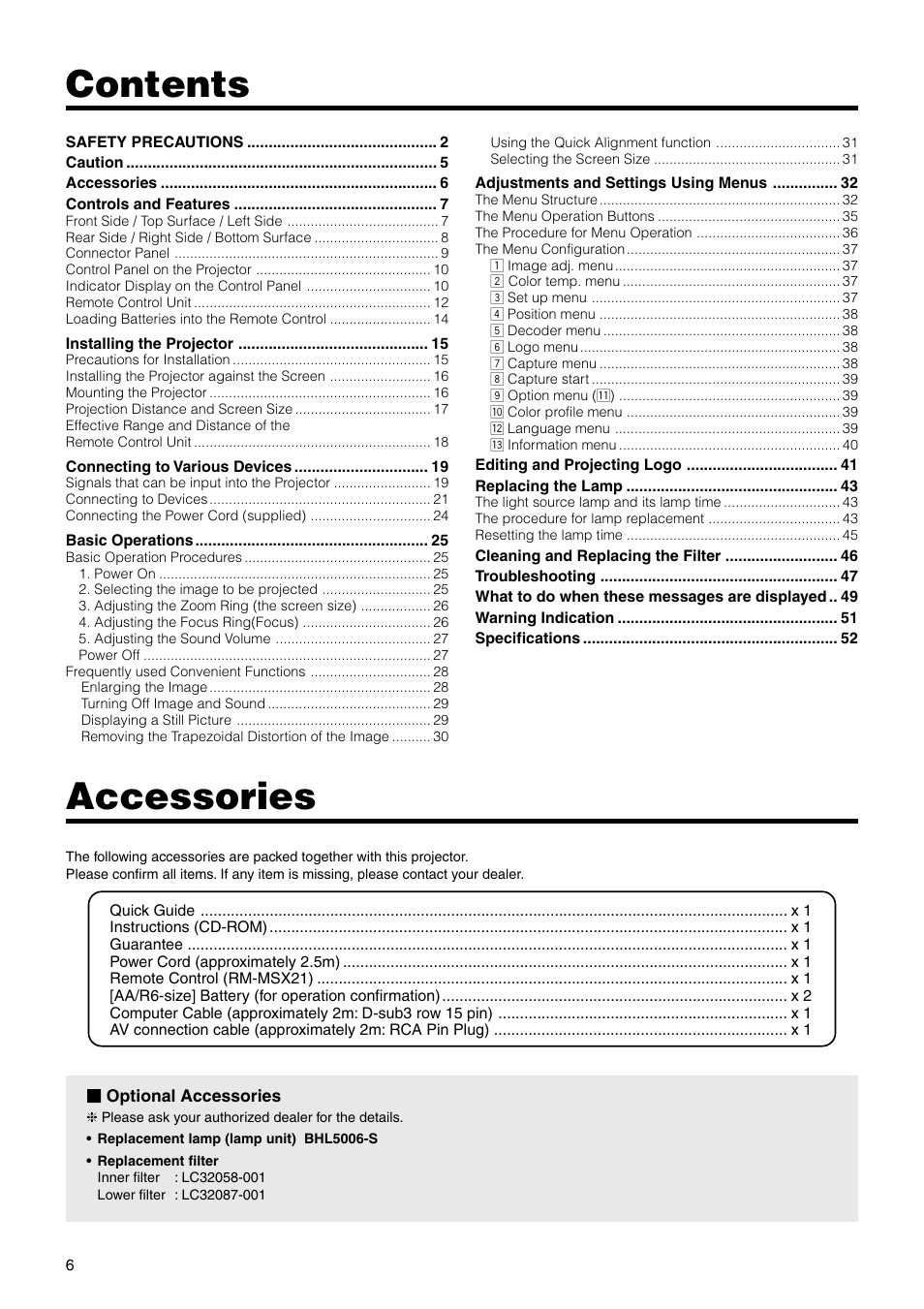 JVC DLA-SX21U User Manual | Page 6 / 58