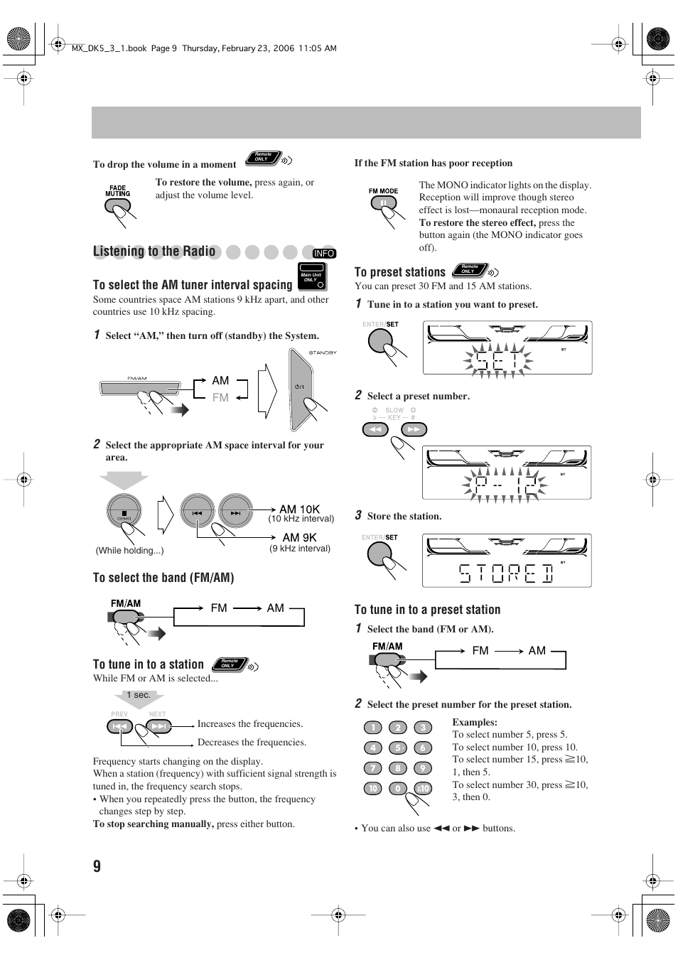 Listening to the radio | JVC CA-MXDK5 User Manual | Page 12 / 48