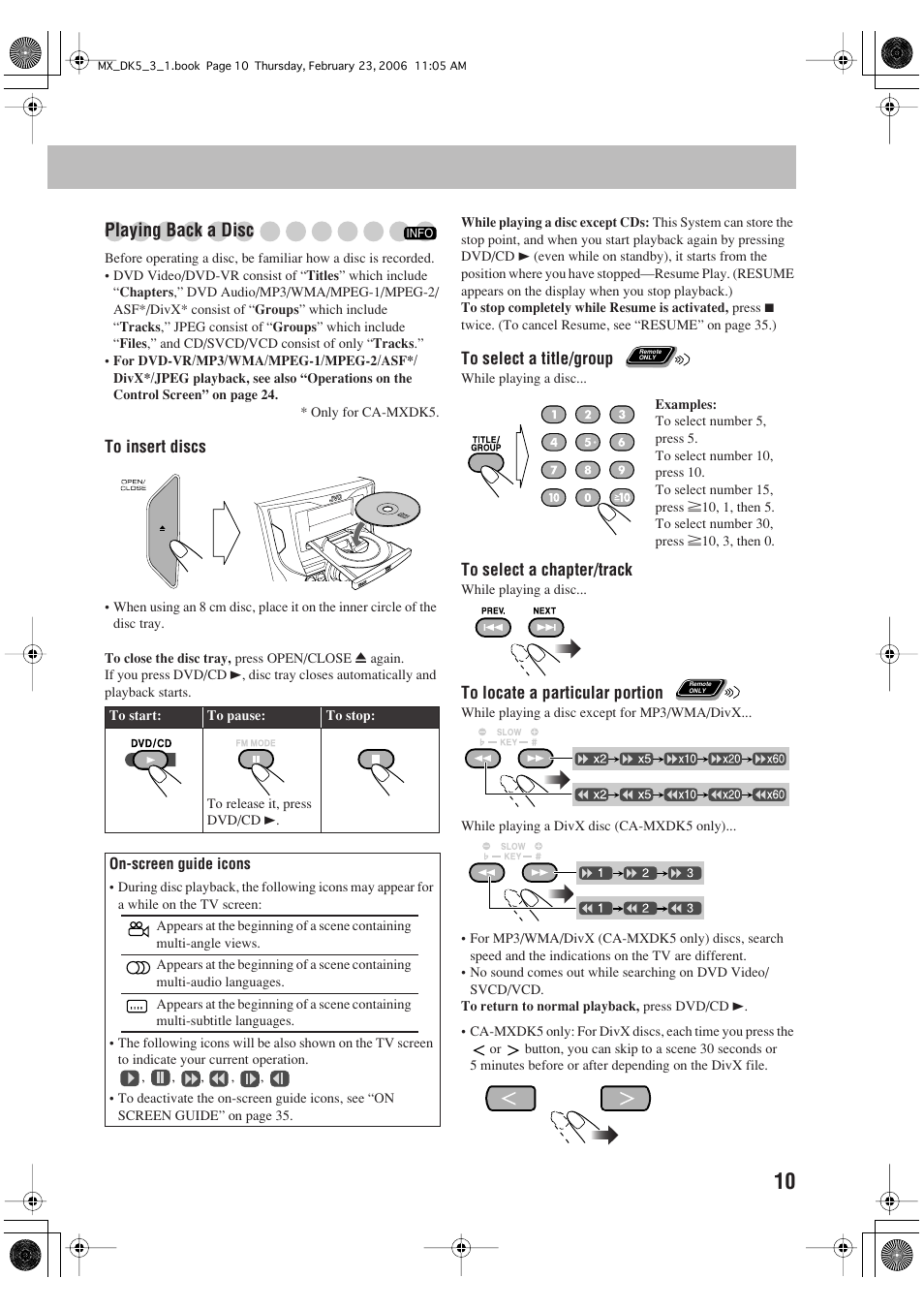 Playing back a disc | JVC CA-MXDK5 User Manual | Page 13 / 48