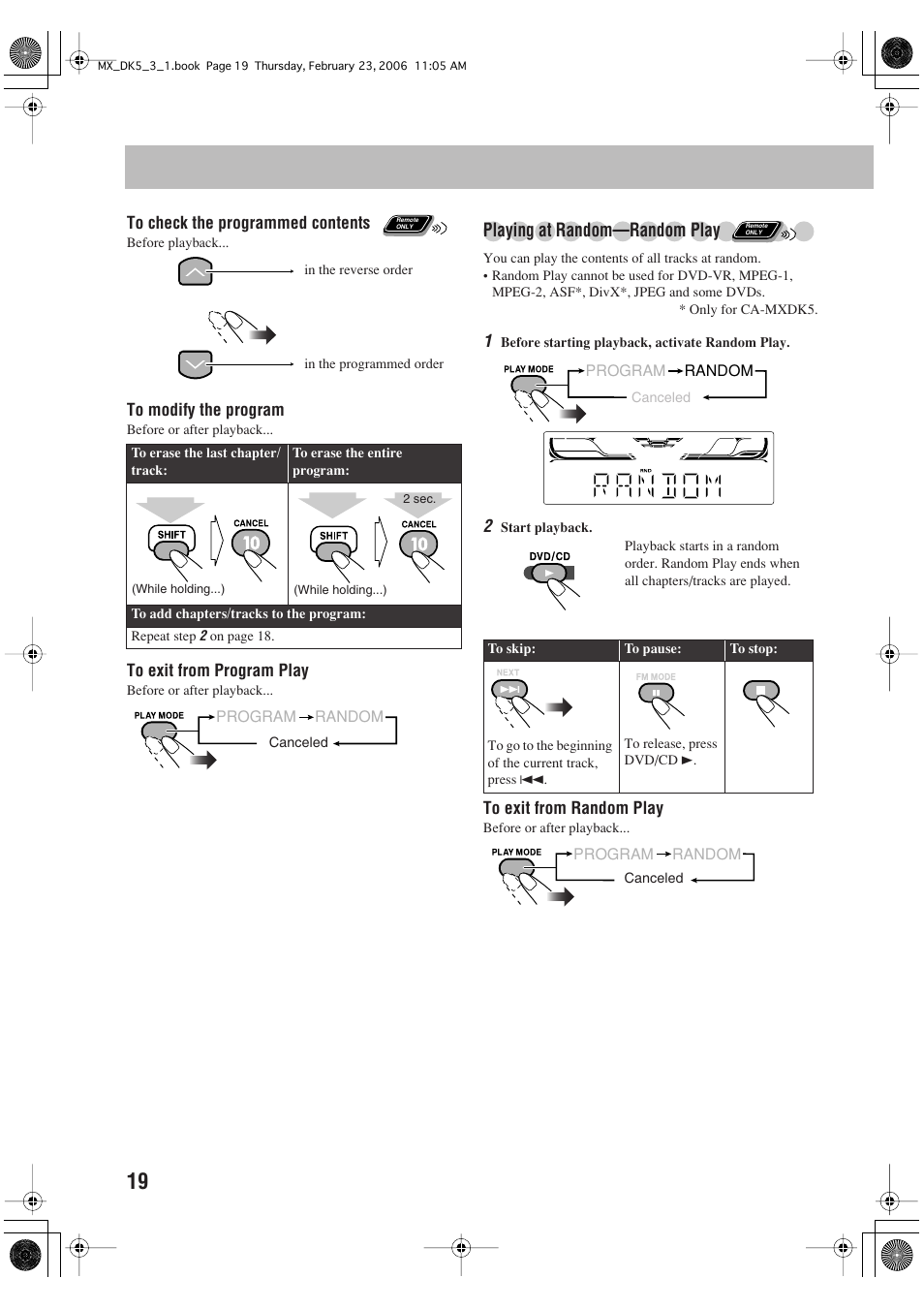 Playing at random—random play | JVC CA-MXDK5 User Manual | Page 22 / 48