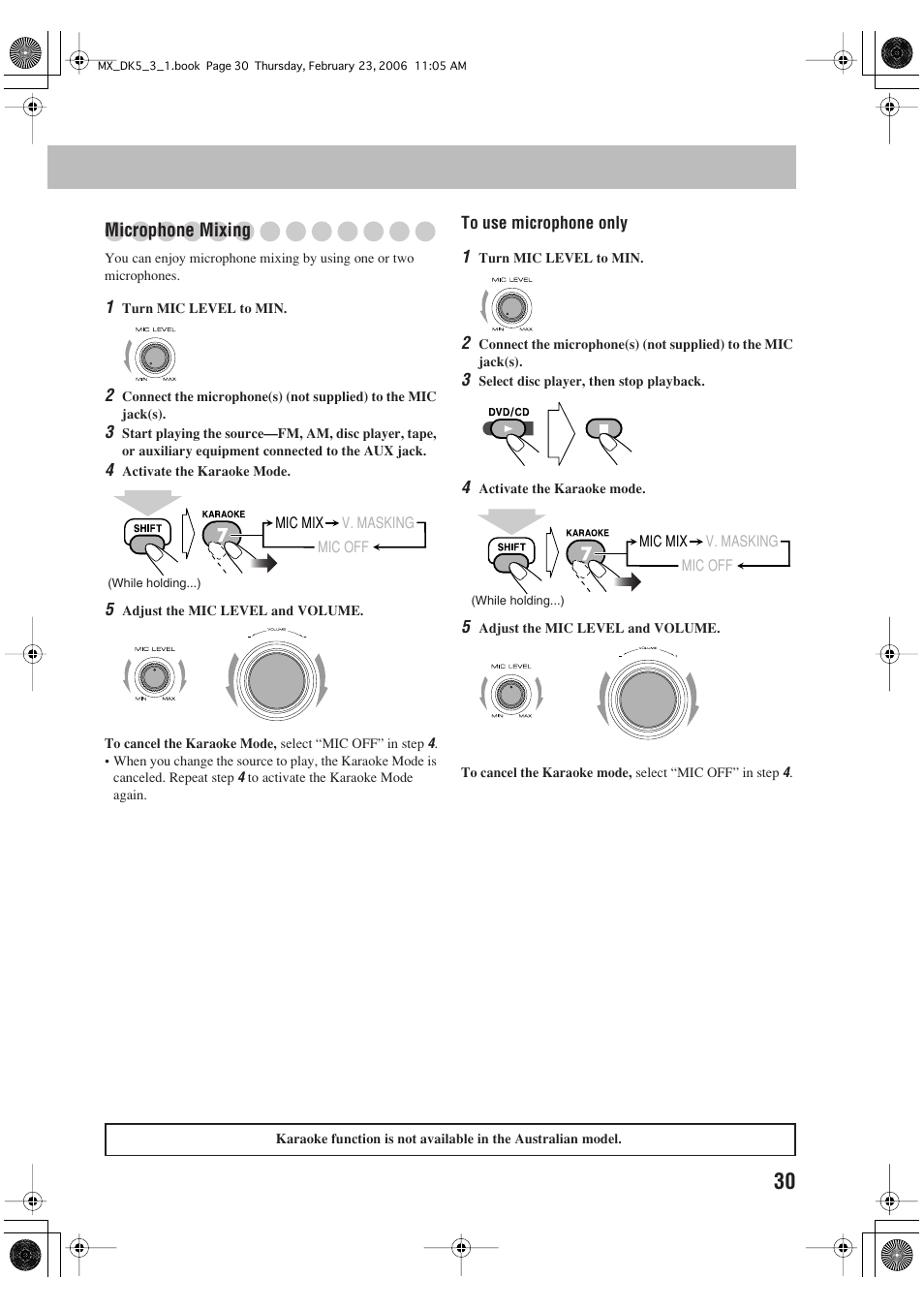 Microphone mixing | JVC CA-MXDK5 User Manual | Page 33 / 48