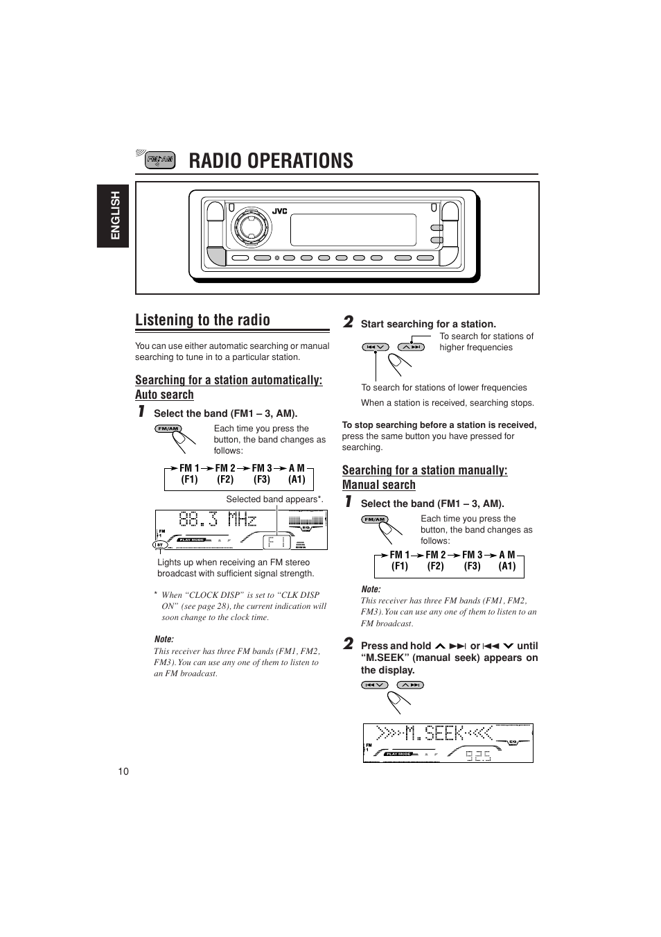 Radio operations, Band select, Auto / manual tuning | Listening to the radio | JVC KD-G700 User Manual | Page 10 / 66