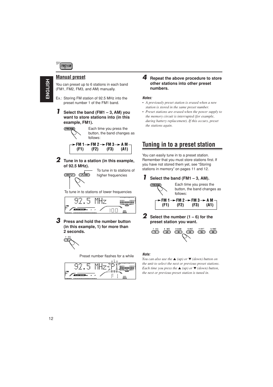 Recalling presets, Tuning in to a preset station | JVC KD-G700 User Manual | Page 12 / 66