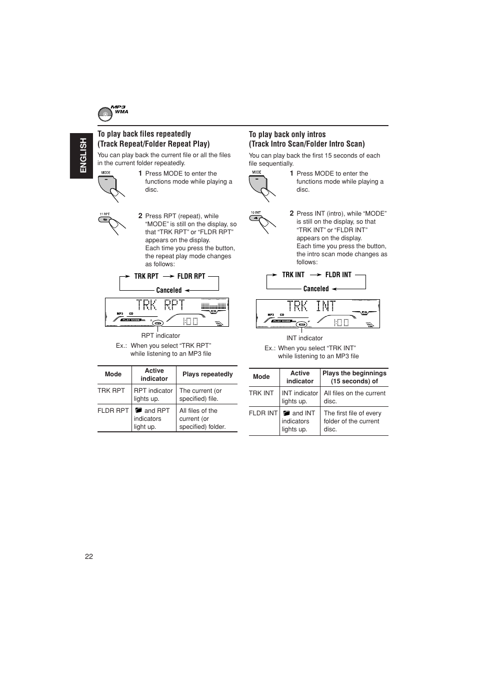 Track / folder repeat, Intro scan | JVC KD-G700 User Manual | Page 22 / 66