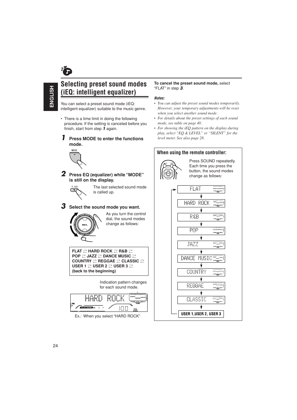 Preset sound modes, English, When using the remote controller | JVC KD-G700 User Manual | Page 24 / 66