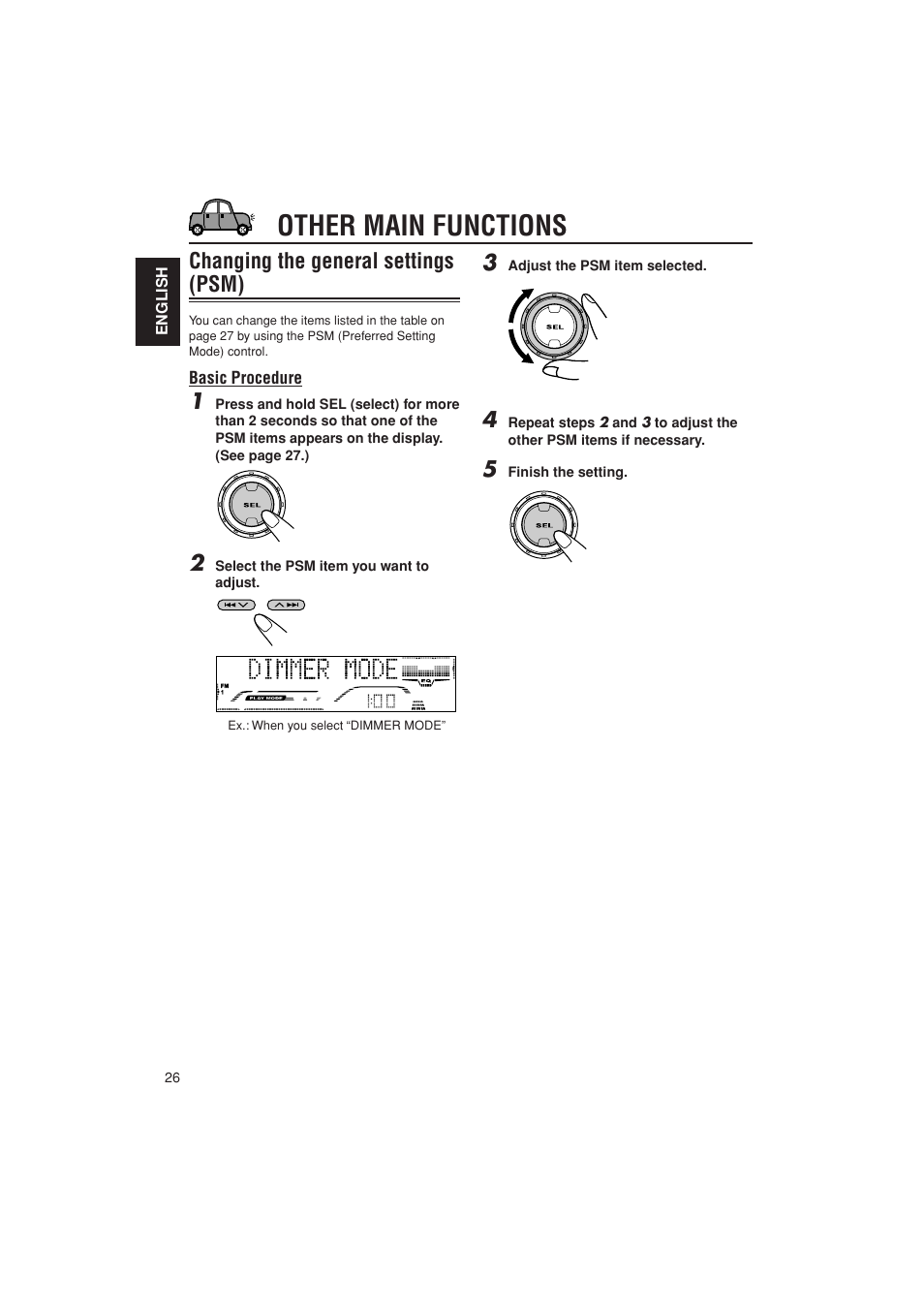 Preferred setting menu, Other main functions, Changing the general settings (psm) | JVC KD-G700 User Manual | Page 26 / 66