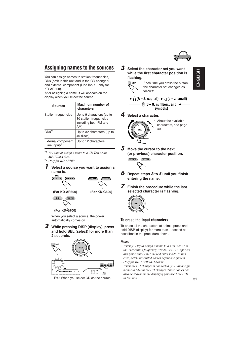 Source naming, Assigning names to the sources | JVC KD-G700 User Manual | Page 31 / 66