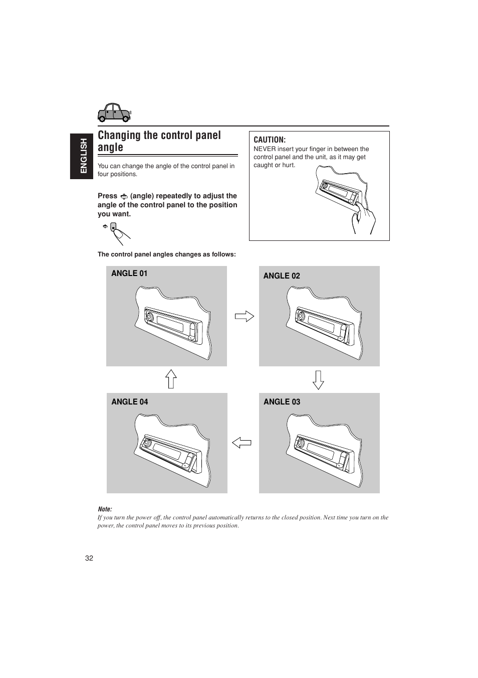 Faceplate angle, Changing the control panel angle | JVC KD-G700 User Manual | Page 32 / 66