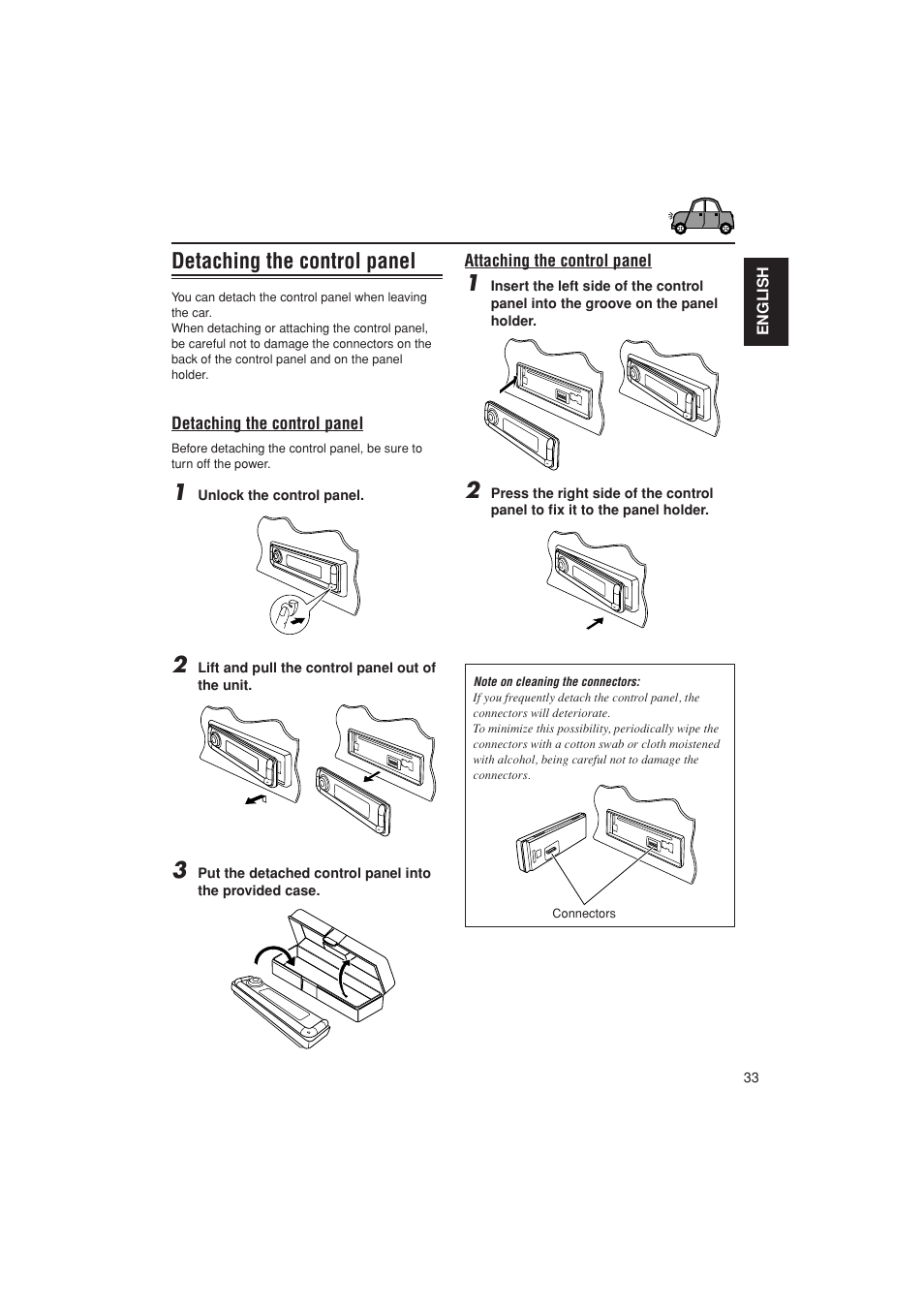 Attaching / removing faceplate, Detaching the control panel | JVC KD-G700 User Manual | Page 33 / 66