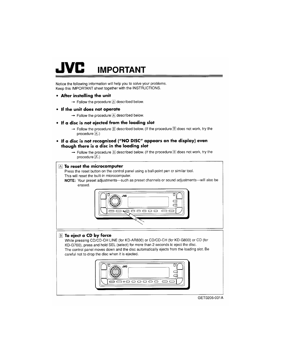 Reset / forced eject | JVC KD-G700 User Manual | Page 53 / 66