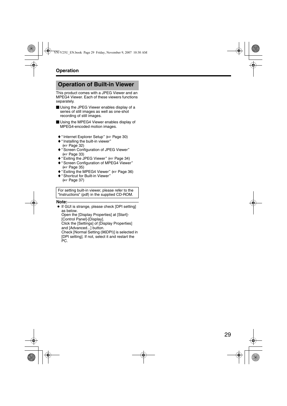 Operation, Operation of built-in viewer | JVC VN-V25U User Manual | Page 29 / 40