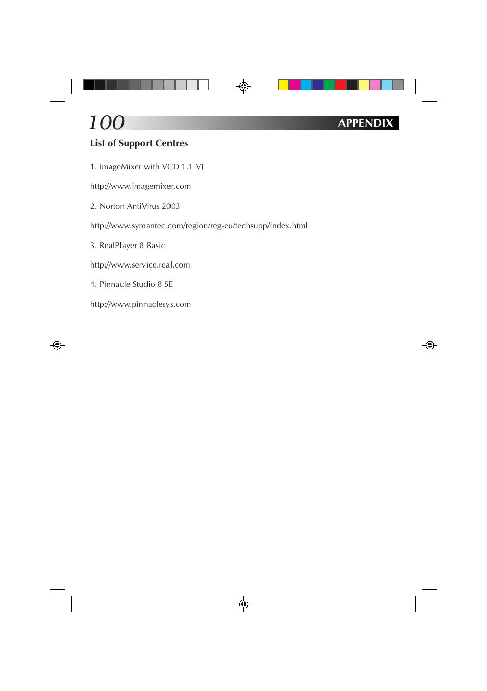 List of support centres, Appendix | JVC MP-XP7230GB User Manual | Page 100 / 126