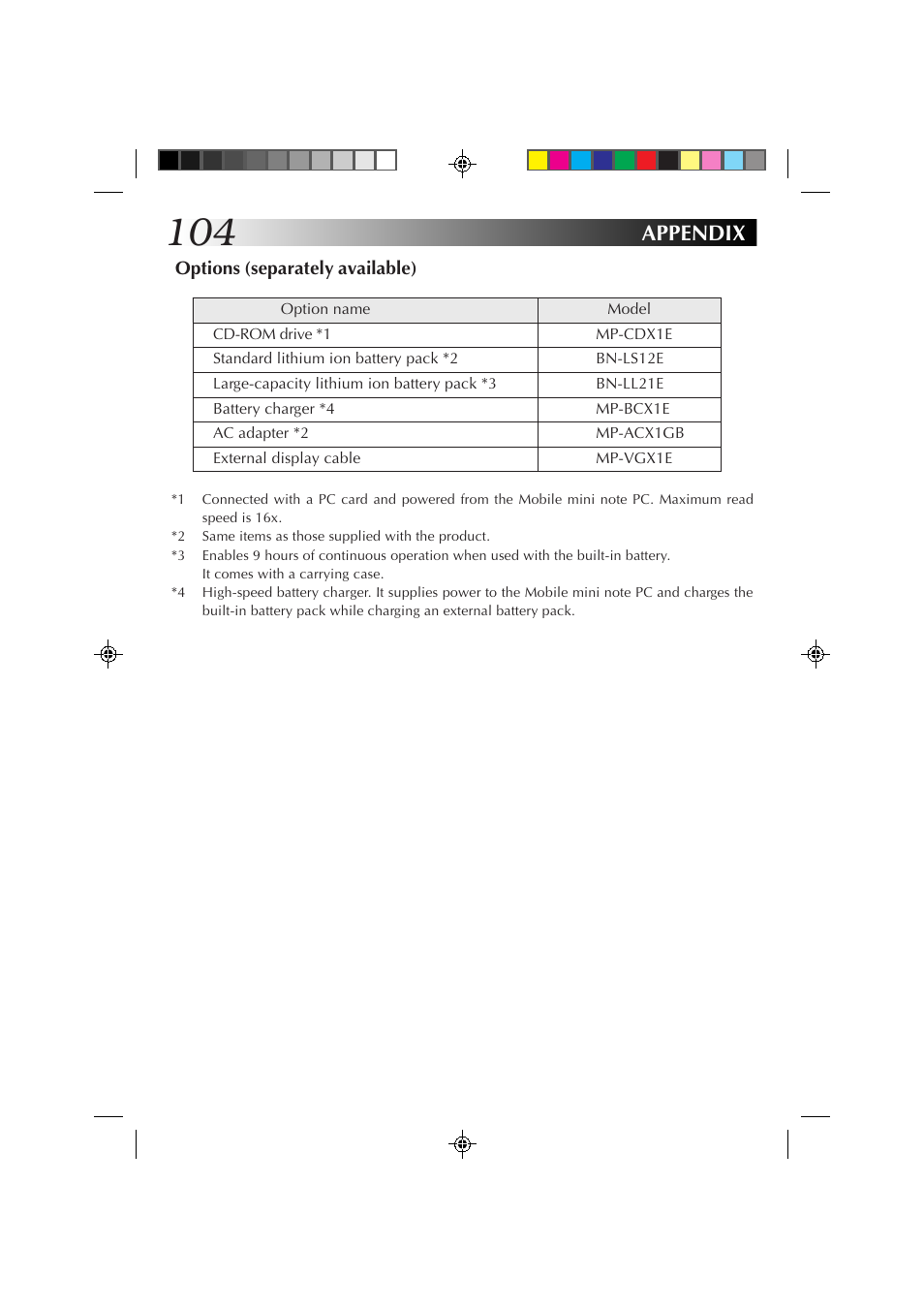 Options (separately available), Appendix | JVC MP-XP7230GB User Manual | Page 104 / 126