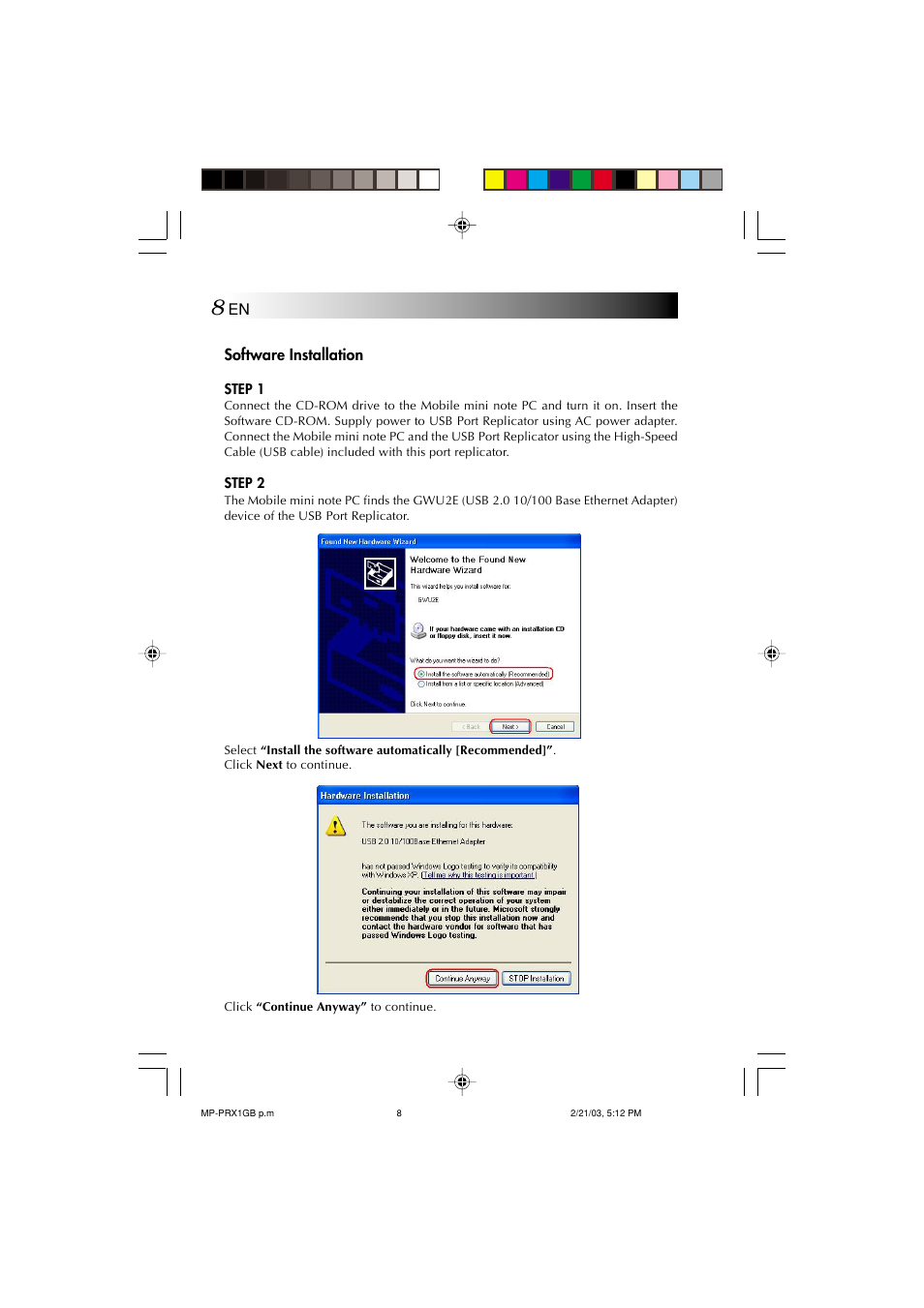 Software installation | JVC MP-XP7230GB User Manual | Page 115 / 126
