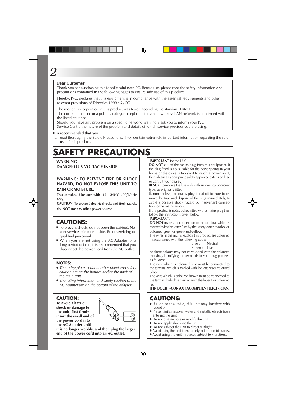 Safety precautions, Cautions | JVC MP-XP7230GB User Manual | Page 2 / 126