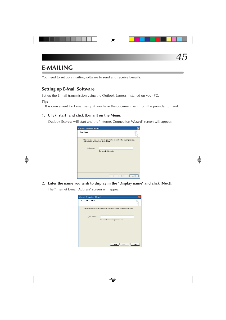 E-mailing | JVC MP-XP7230GB User Manual | Page 45 / 126