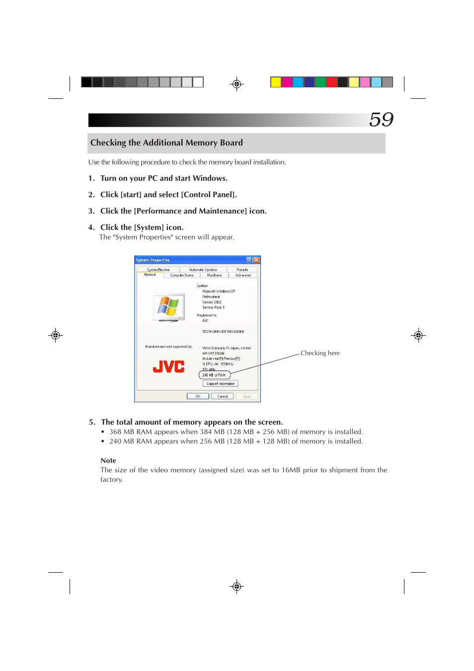 Checking the additional memory board | JVC MP-XP7230GB User Manual | Page 59 / 126