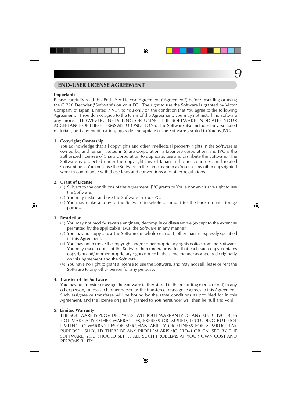 End-user license agreement | JVC MP-XP7230GB User Manual | Page 9 / 126