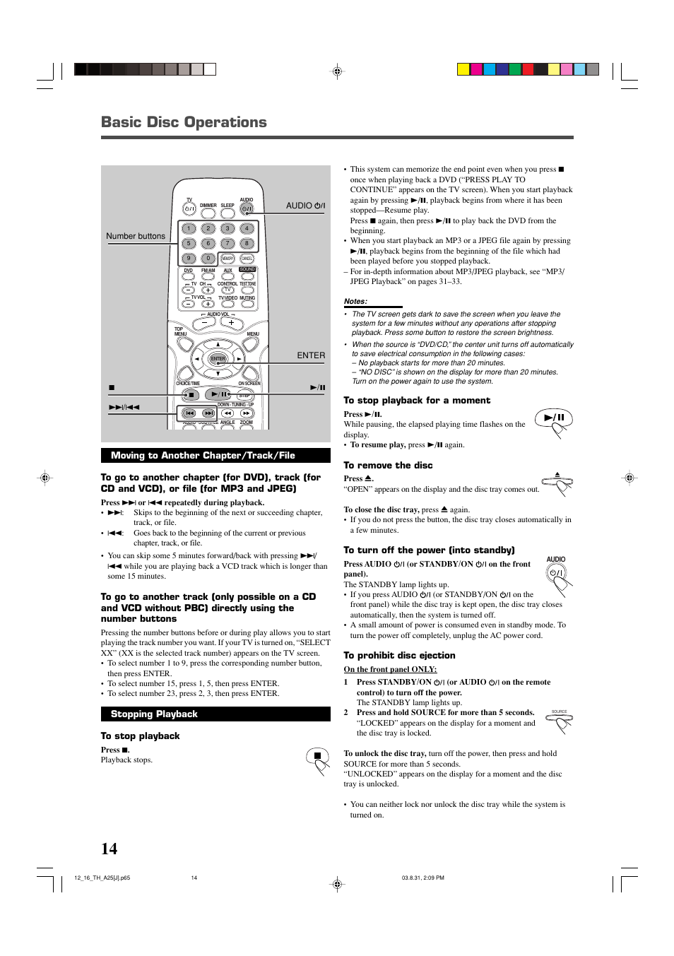 Basic disc operations | JVC TH-A25 User Manual | Page 16 / 48