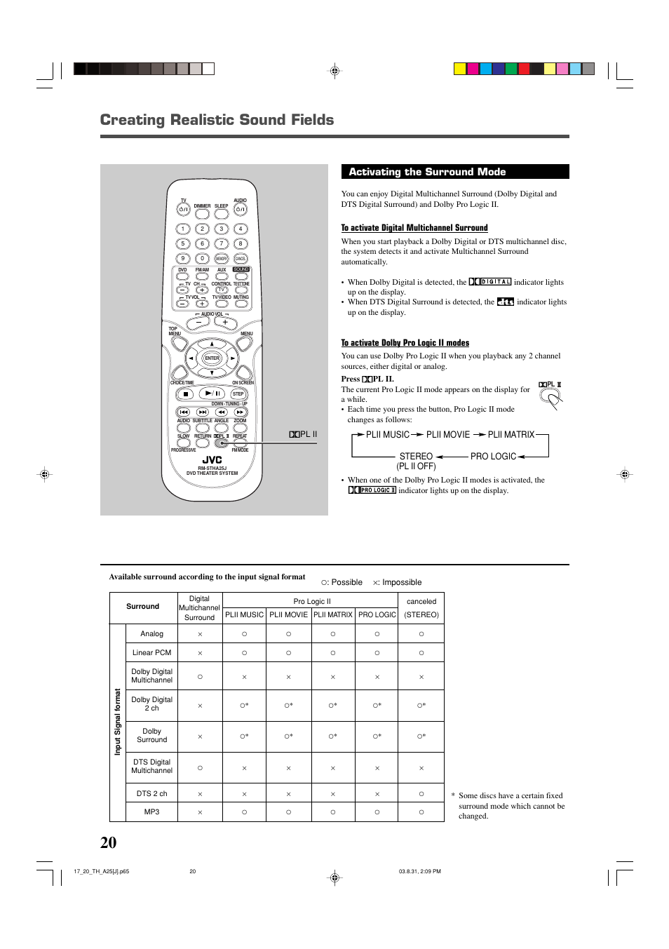 Creating realistic sound fields, Activating the surround mode | JVC TH-A25 User Manual | Page 22 / 48