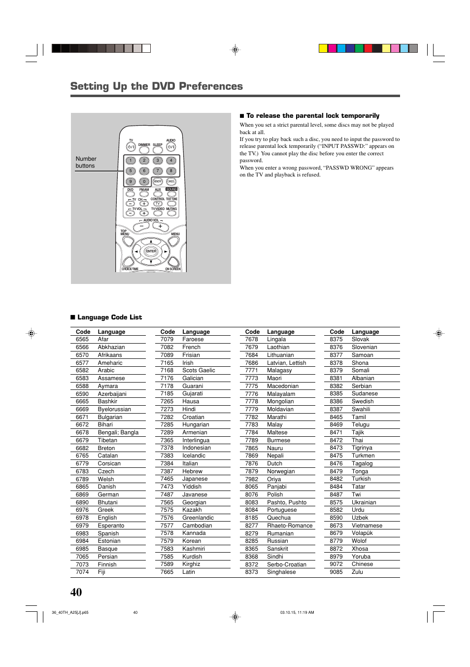 Setting up the dvd preferences | JVC TH-A25 User Manual | Page 42 / 48