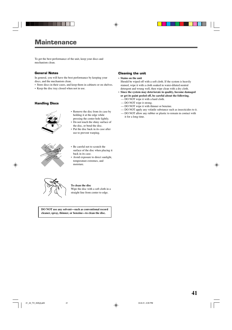 Maintenance | JVC TH-A25 User Manual | Page 43 / 48