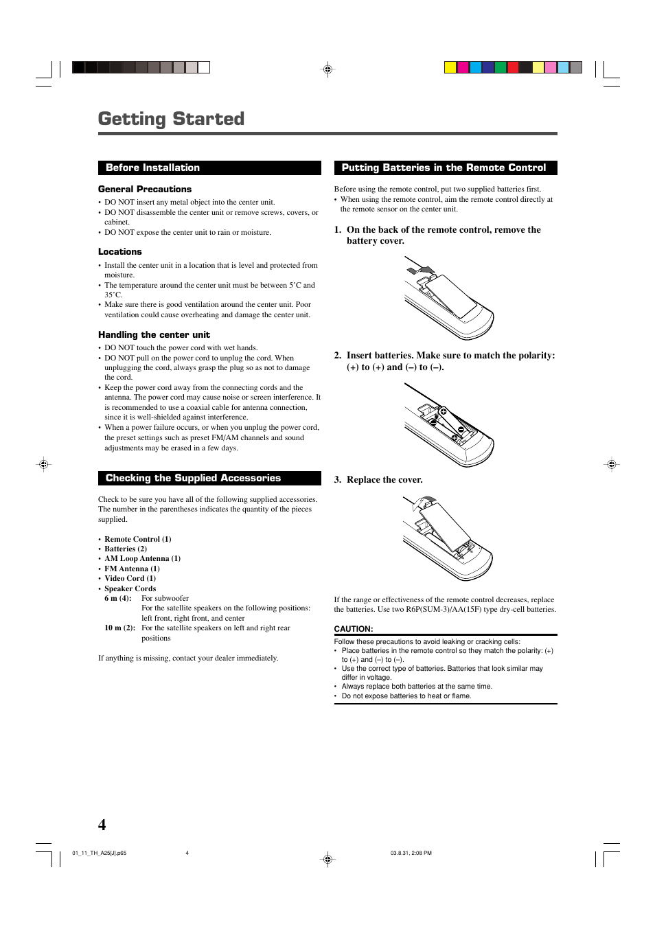 Getting started | JVC TH-A25 User Manual | Page 6 / 48