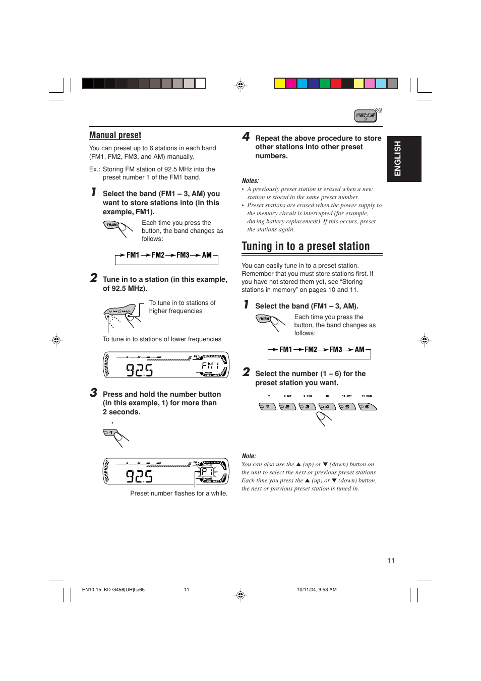 Tuning in to a preset station | JVC GET0291-002A User Manual | Page 11 / 38