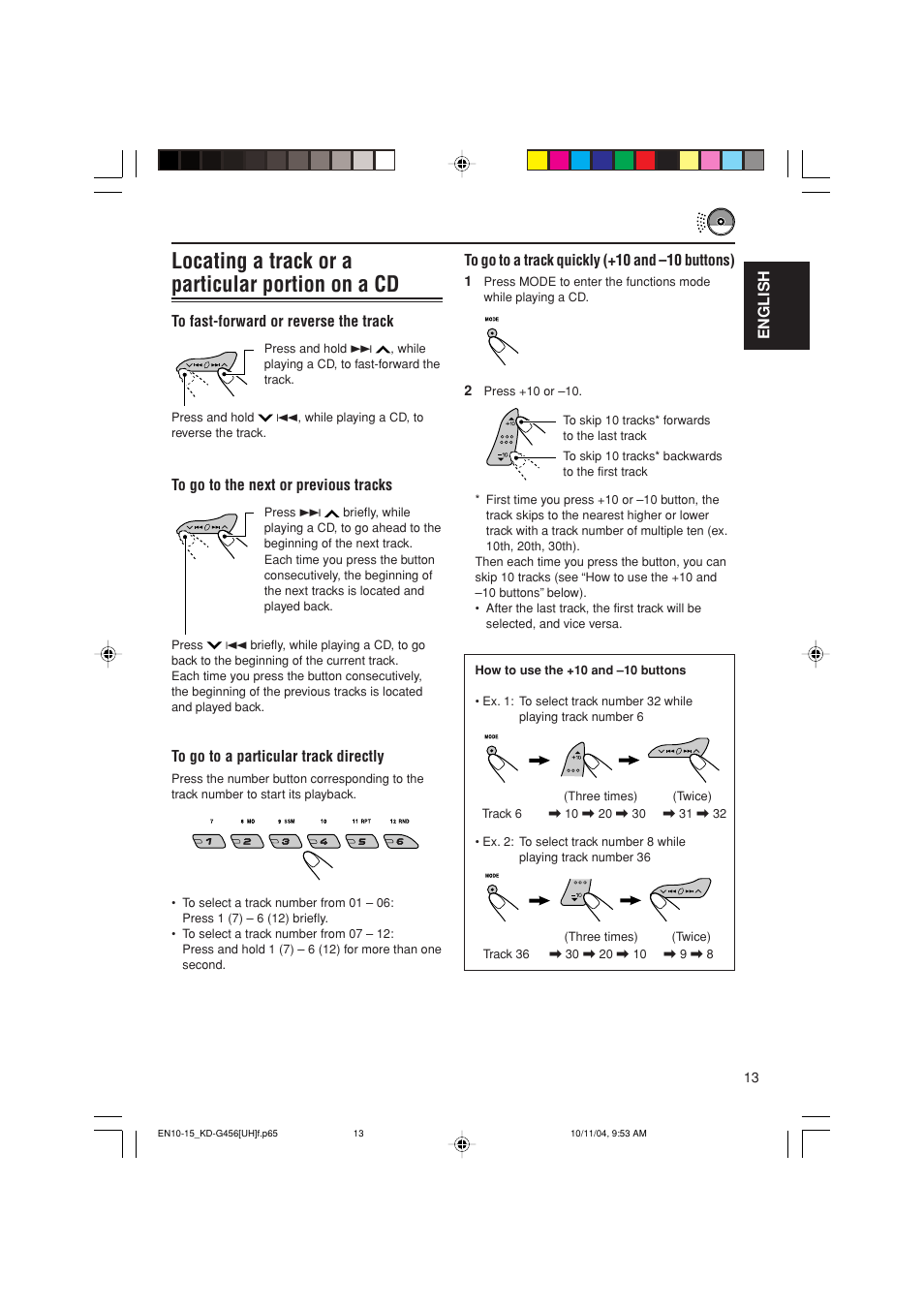 Locating a track or a particular portion on a cd, English | JVC GET0291-002A User Manual | Page 13 / 38