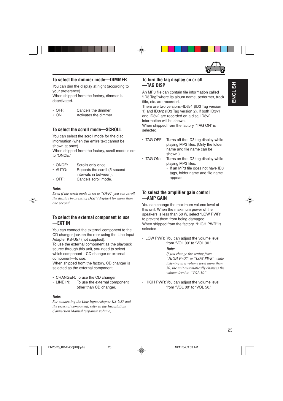 English to select the dimmer mode—dimmer | JVC GET0291-002A User Manual | Page 23 / 38