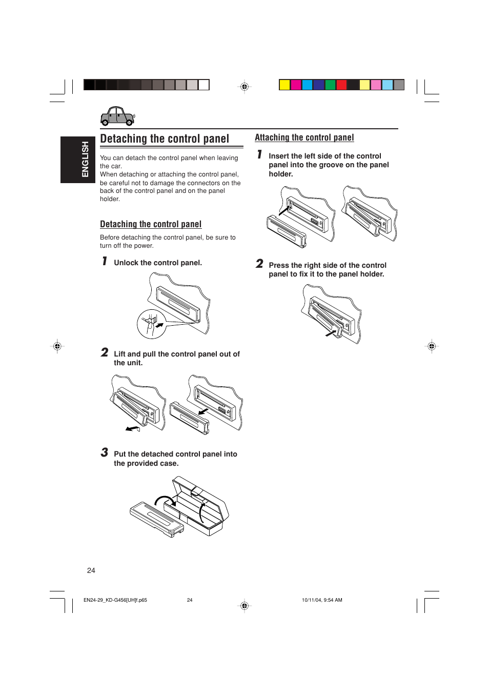 Detaching the control panel | JVC GET0291-002A User Manual | Page 24 / 38