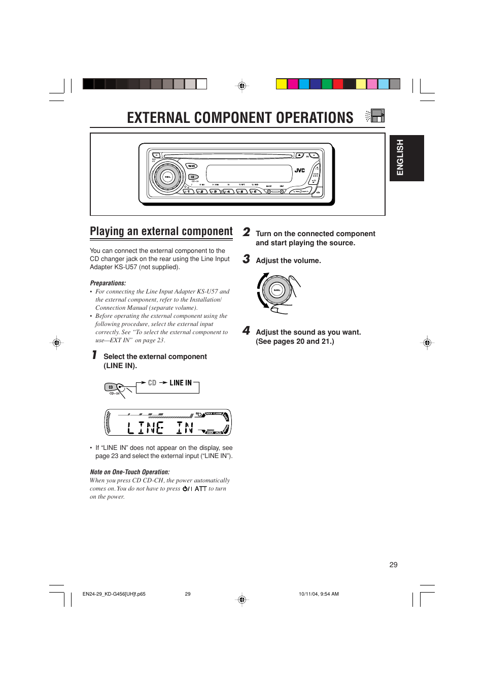 External component operations, Playing an external component | JVC GET0291-002A User Manual | Page 29 / 38