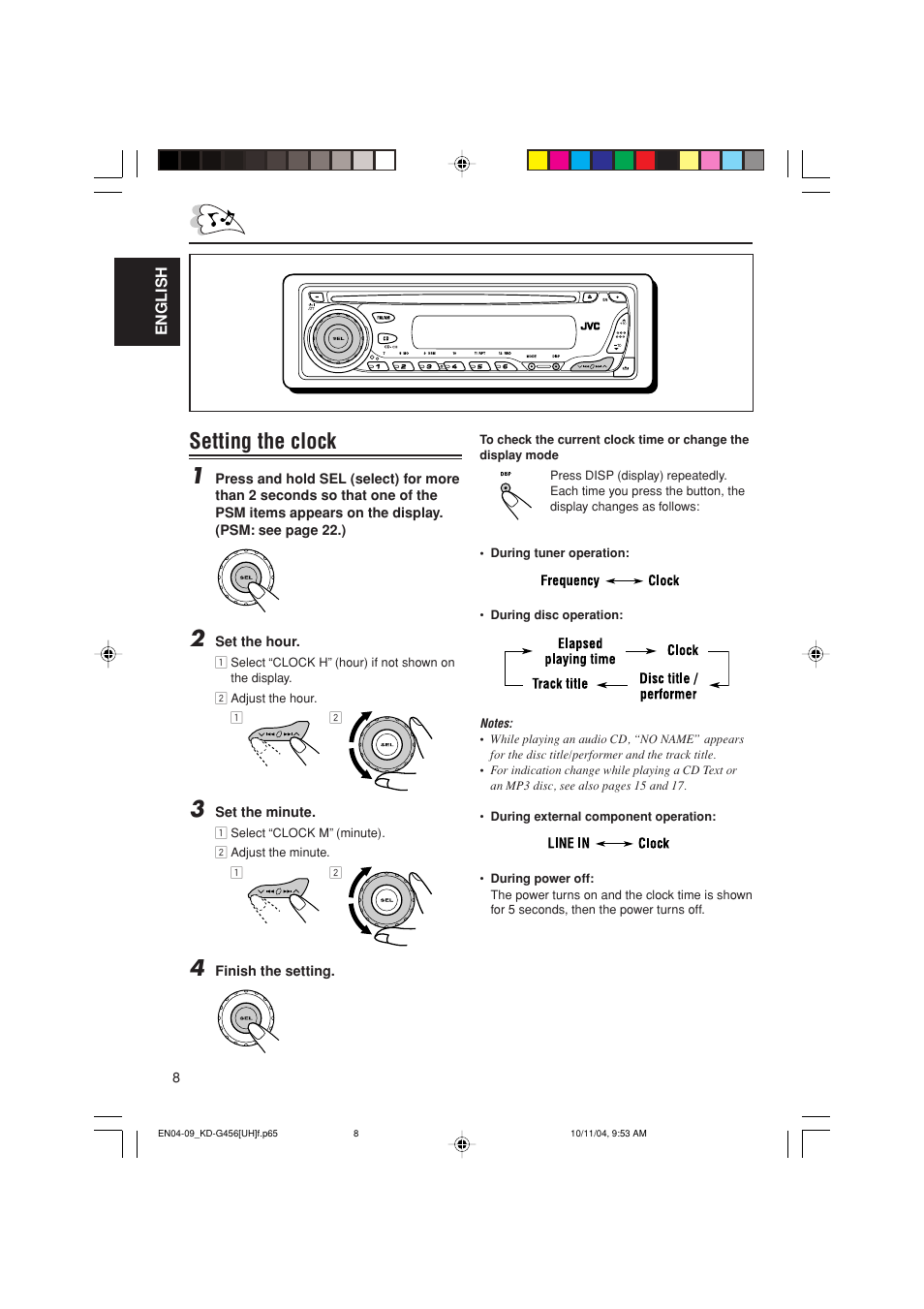 Setting the clock 1 | JVC GET0291-002A User Manual | Page 8 / 38